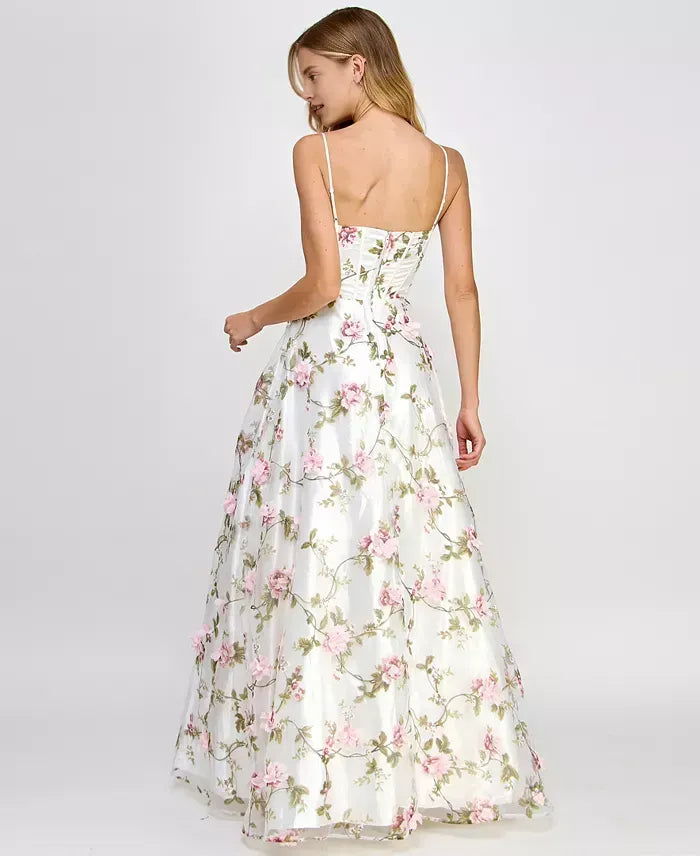 Hot Summer Printed Prom Dress Sweetheart Flower Tulle Maxi Dress