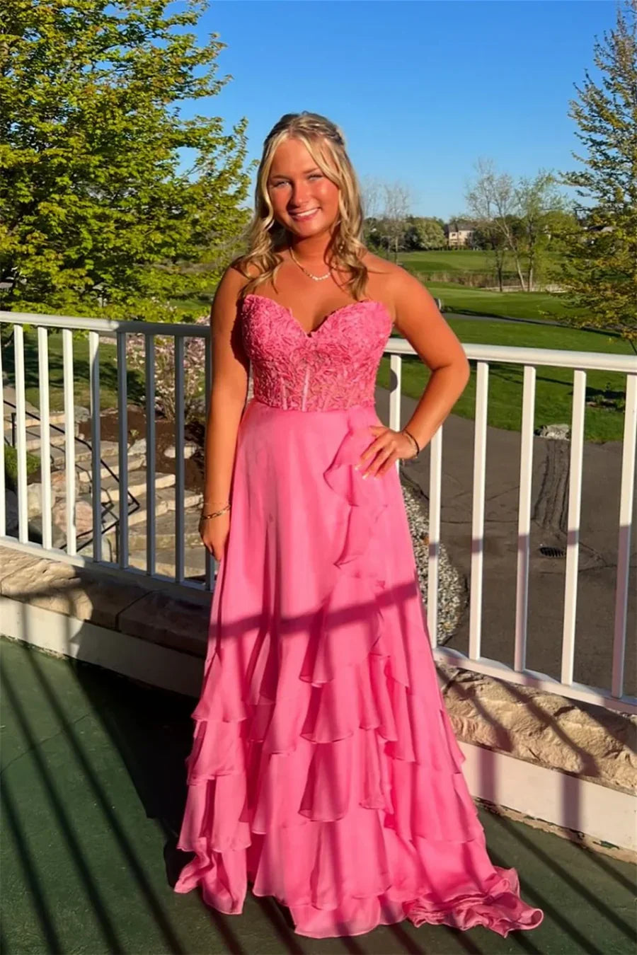Lace Light Blue Prom Dress Appliques Sweetheart with Chiffon Ruffle