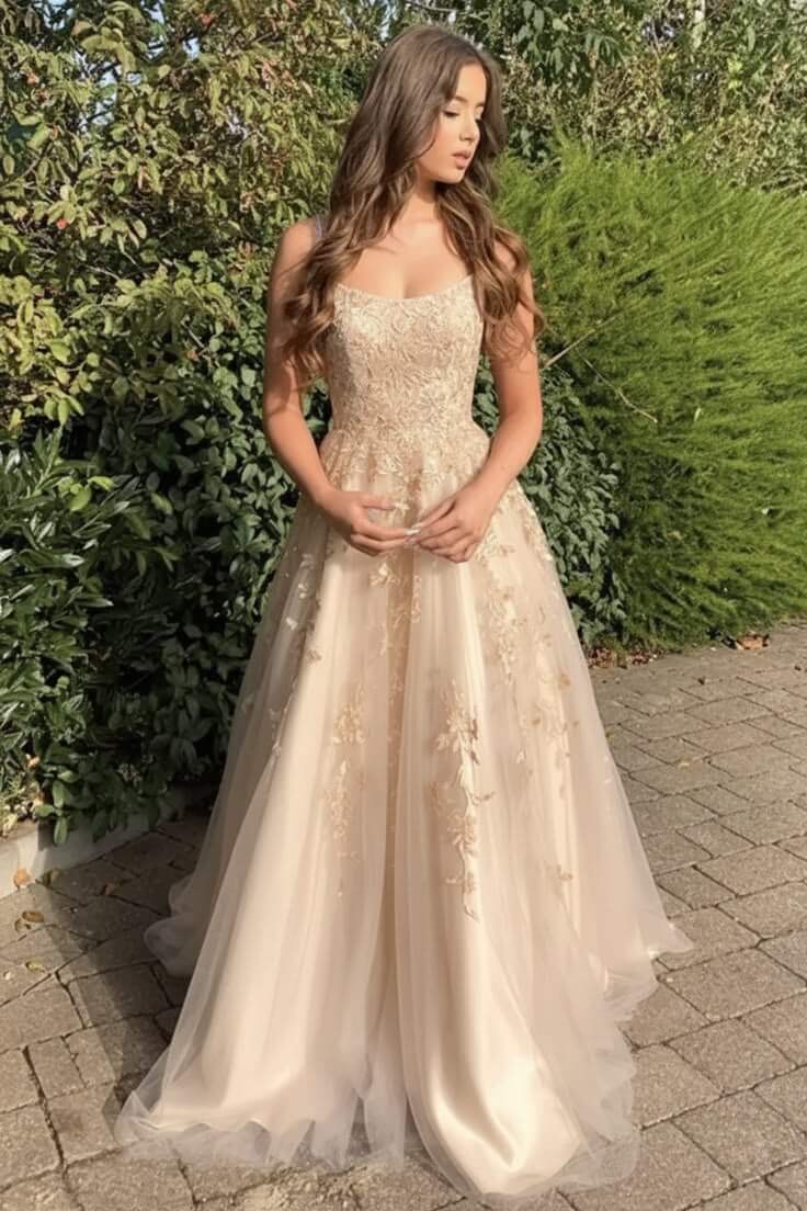 A Line Long Lace Lilac Corset Prom Dresses Floor Length Formal Dress