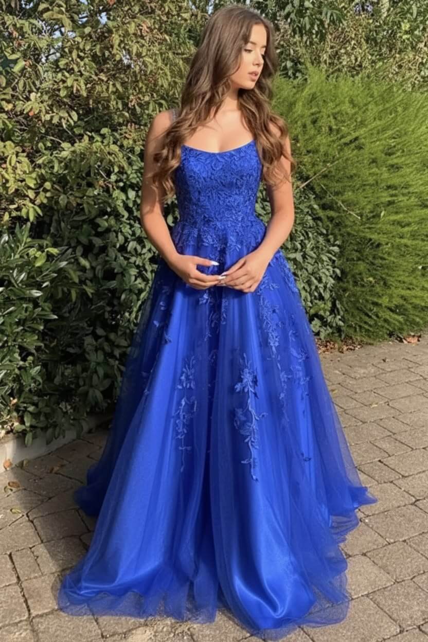 A Line Long Lace Lilac Corset Prom Dresses Floor Length Formal Dress