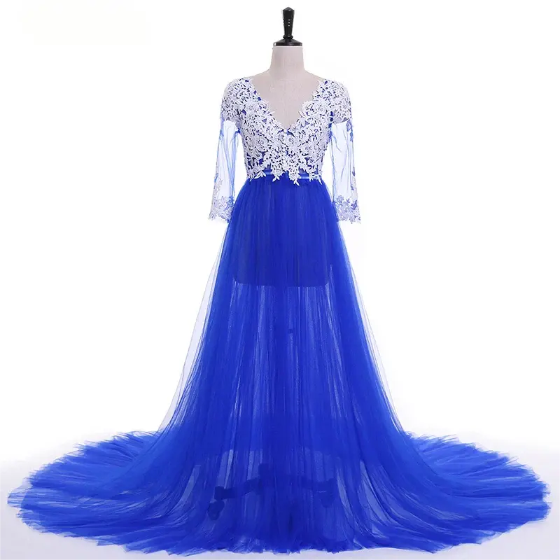 Lace Sleeves Lace Pink Maternity Dresses for Photoshoot Tulle Skirt