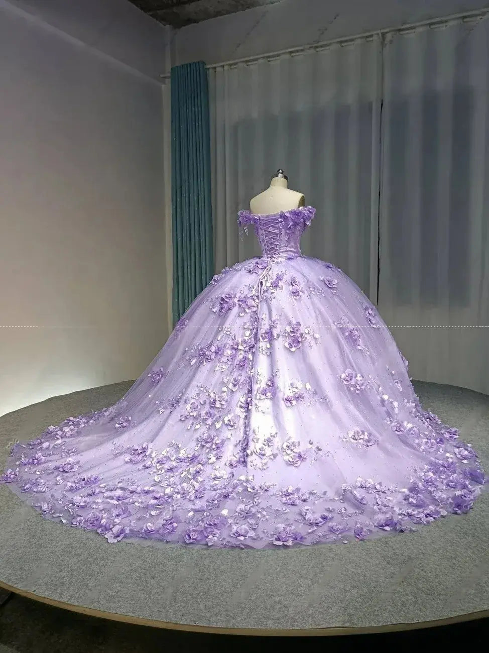 3D Flowers Lavender Quinceanera dresses Off Shoulder Sweet 16 Dress