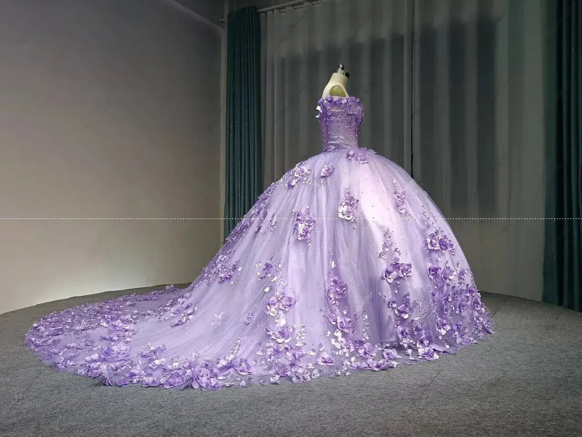 3D Flowers Lavender Quinceanera dresses Off Shoulder Sweet 16 Dress