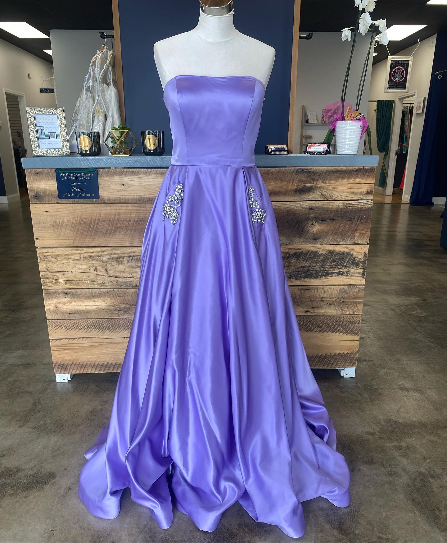 A Line Beaded Satin Long Homecoming Dresses with Pocket