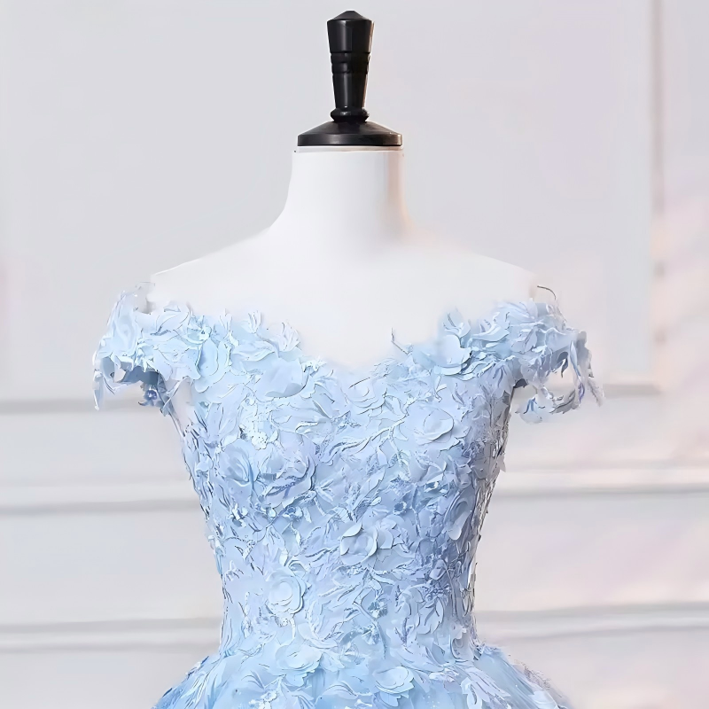 Light Blue Floral Quinceanera Dresses Customized Quince Dress off Shoulder