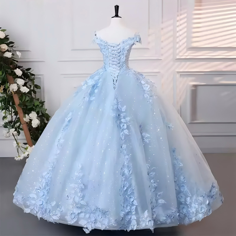 Light Blue Floral Quinceanera Dresses Customized Quince Dress off Shoulder