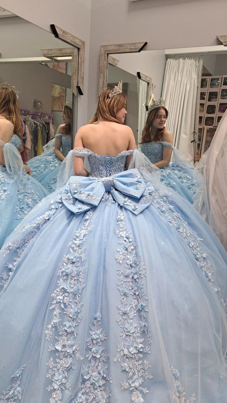 light blue sweet sixteen dress Dusty Blue Ball Gown Off The Shoulder Sweet 16 Dress