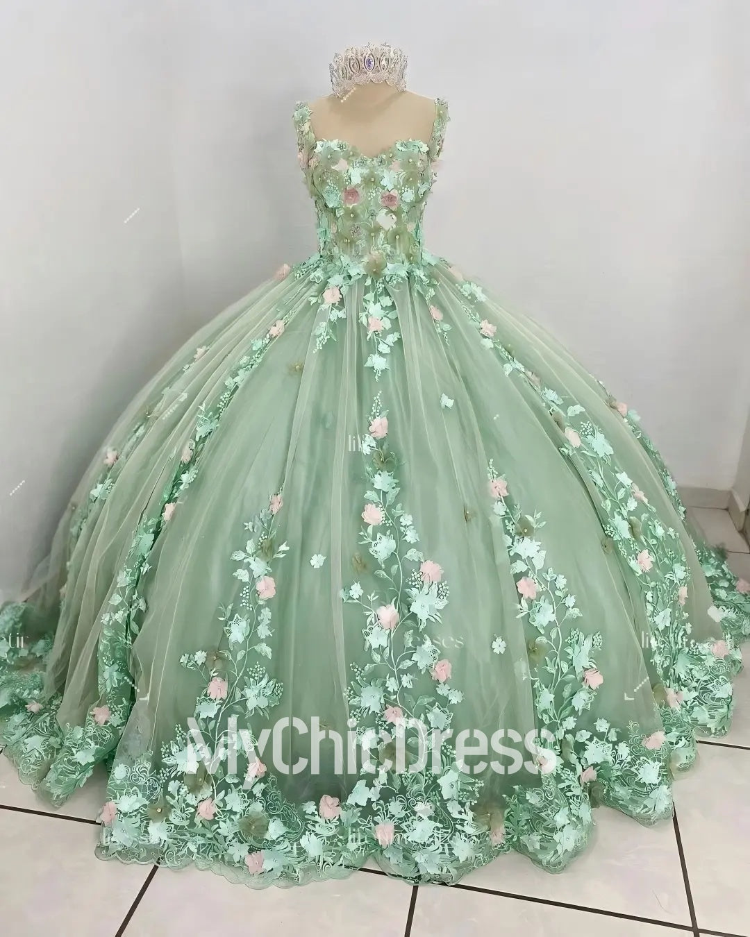 Light Green Sweet 15 XV Floral Quinceanera Dresses Near Me