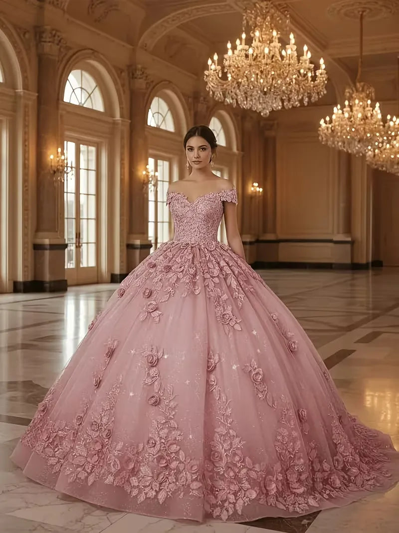 Light Blue Floral Quinceanera Dresses Customized Quince Dress off Shoulder