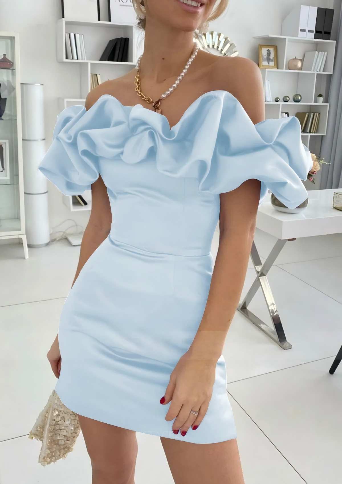 Off Shoulder Pleats Short Homecoming Dresses Satin Summer Party Gowns