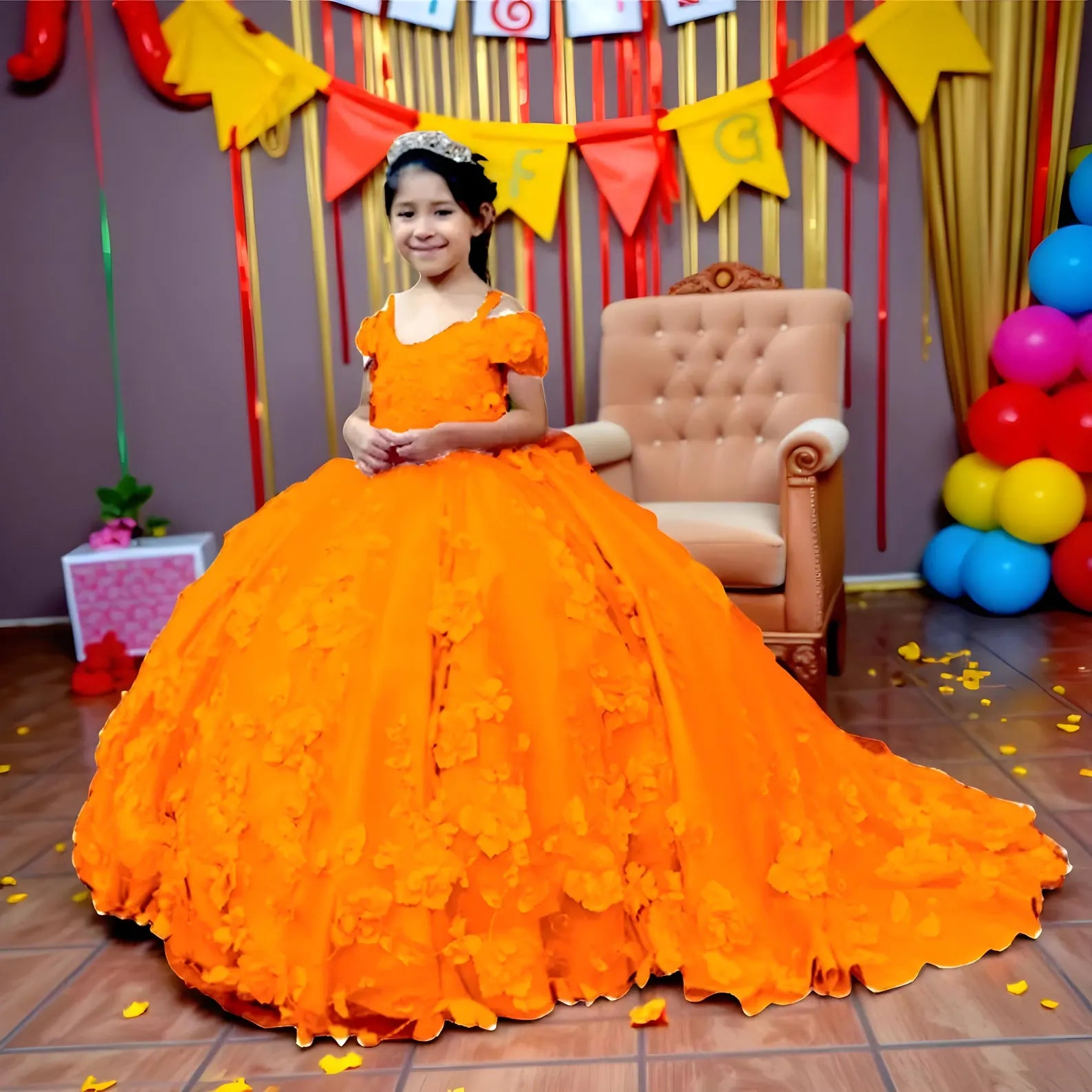 Vestido mini de quinceañera rosa ruborizado de princesita para niñas