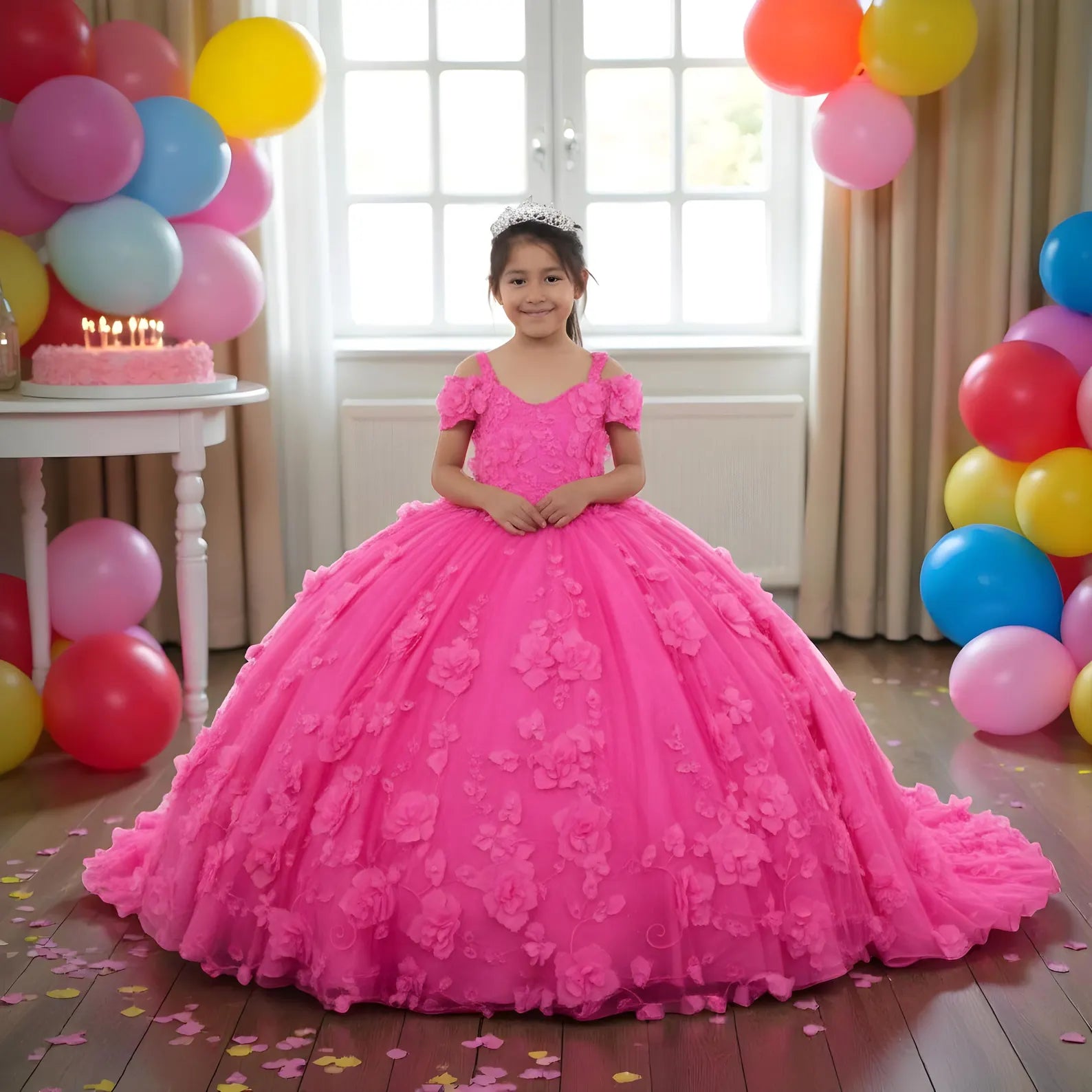 Vestido mini de quinceañera rosa ruborizado de princesita para niñas