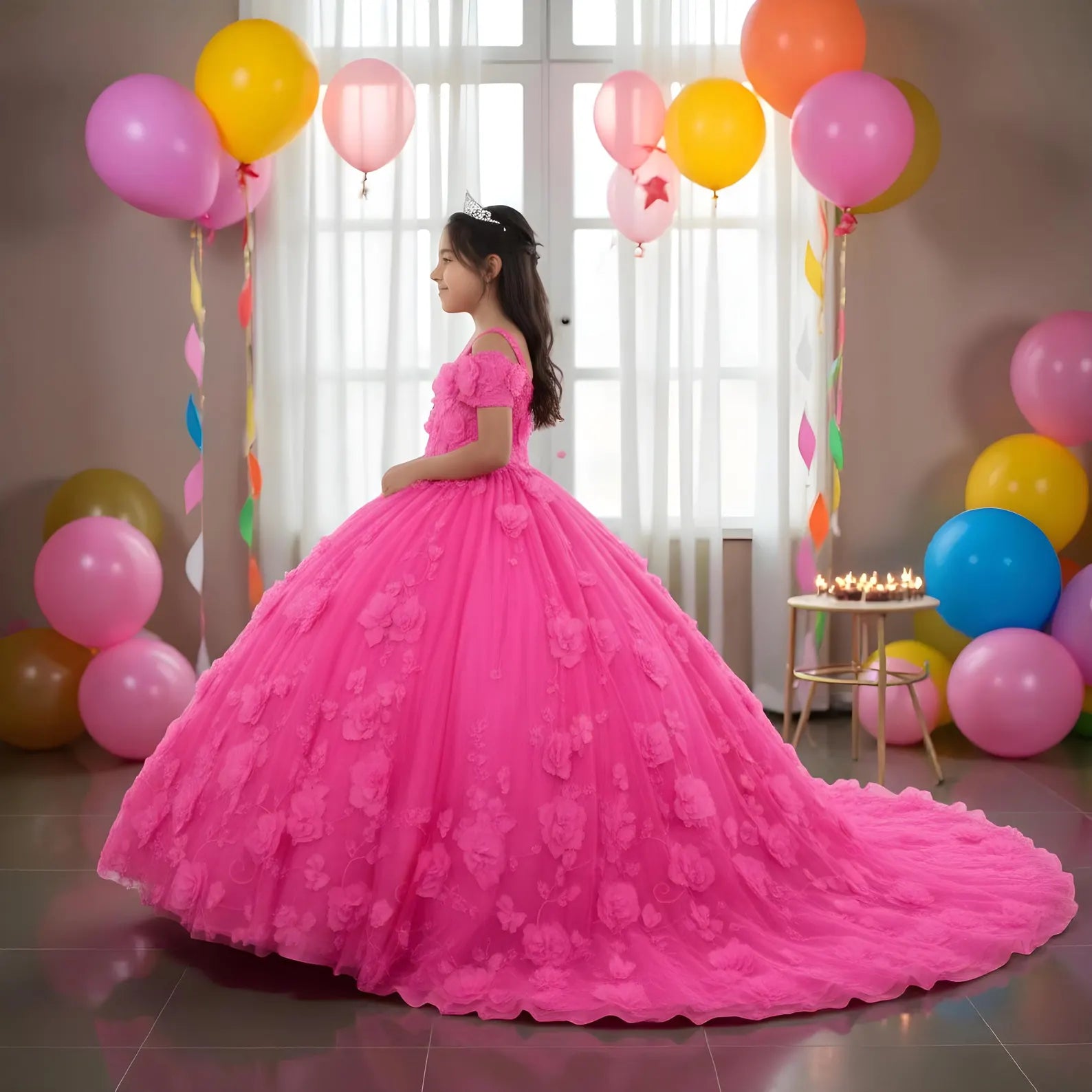 Vestido mini de quinceañera rosa ruborizado de princesita para niñas