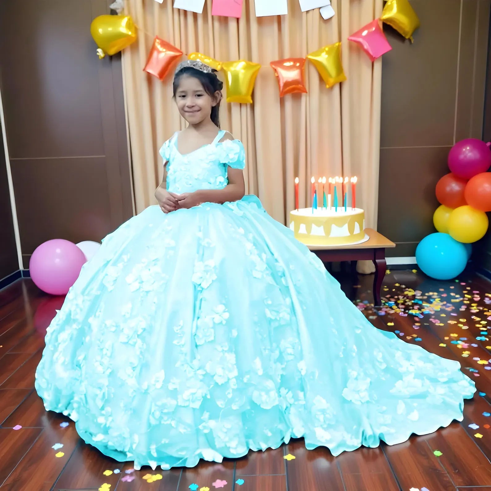 Vestido mini de quinceañera rosa ruborizado de princesita para niñas