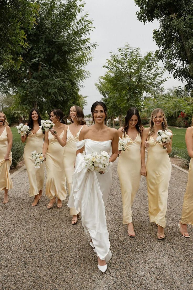 Long Bridesmaid Dress Yellow A Line Sheath Satin Maxi Dress V Neck Mychicdress