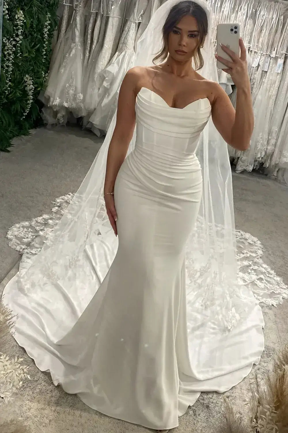 Long Corset Strapless Beach Wedding Dress Mermaid Sweetheart For sale