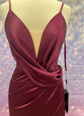 Long Fall Burgundy Wedding Guest Dresses Backless with Slit