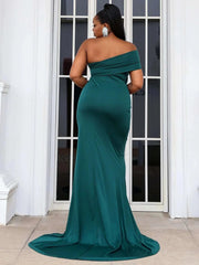 Long Green One Shoulder Formal Dress for Wedding Guests Mermaid Mychicdress