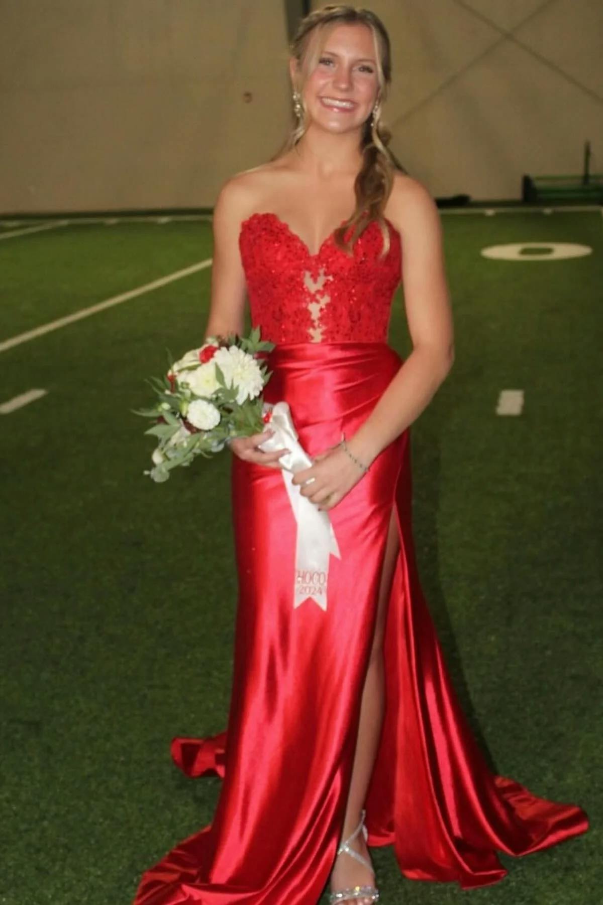 Long Formal Dress Red Prom Dress Satin Strapless