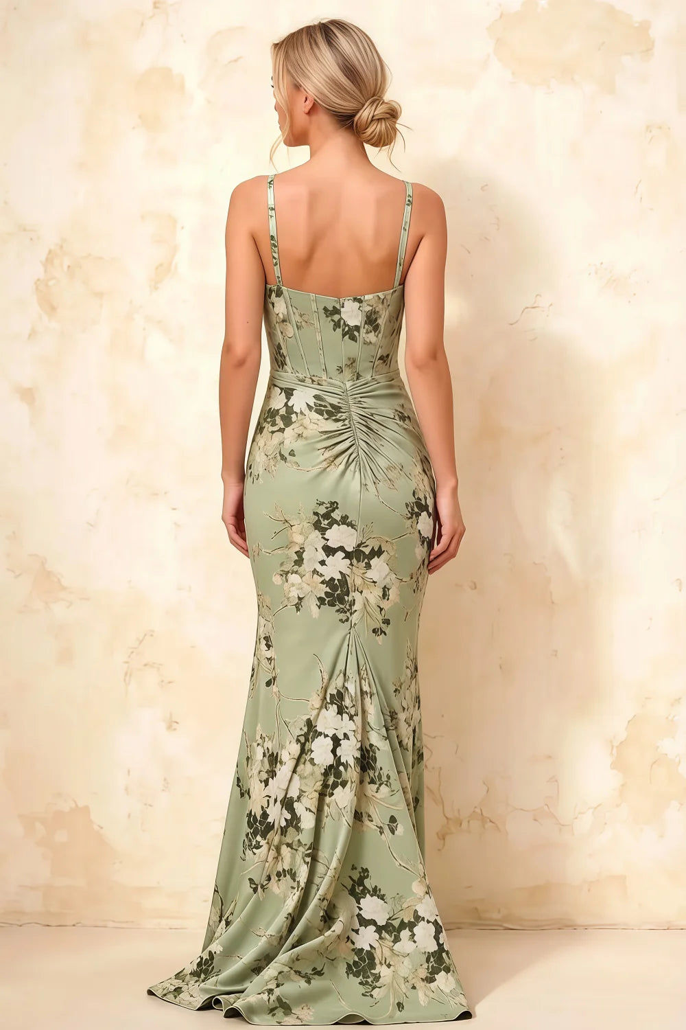 Long Mermaid Floral Print Formal Dress for Wedding Guests Slit