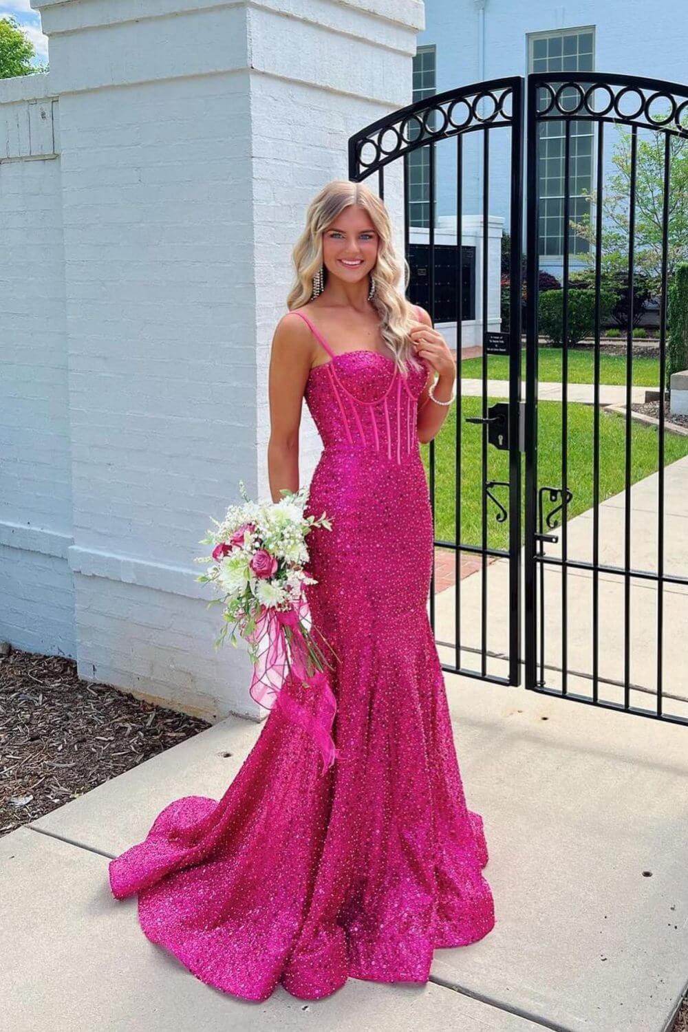 Long Light Sky Blue Prom Dresses Sequins Mermaid Sweetheart