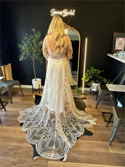 Long Sleeve Boho Wedding Dress Lace with Nude Lining Mychicdress