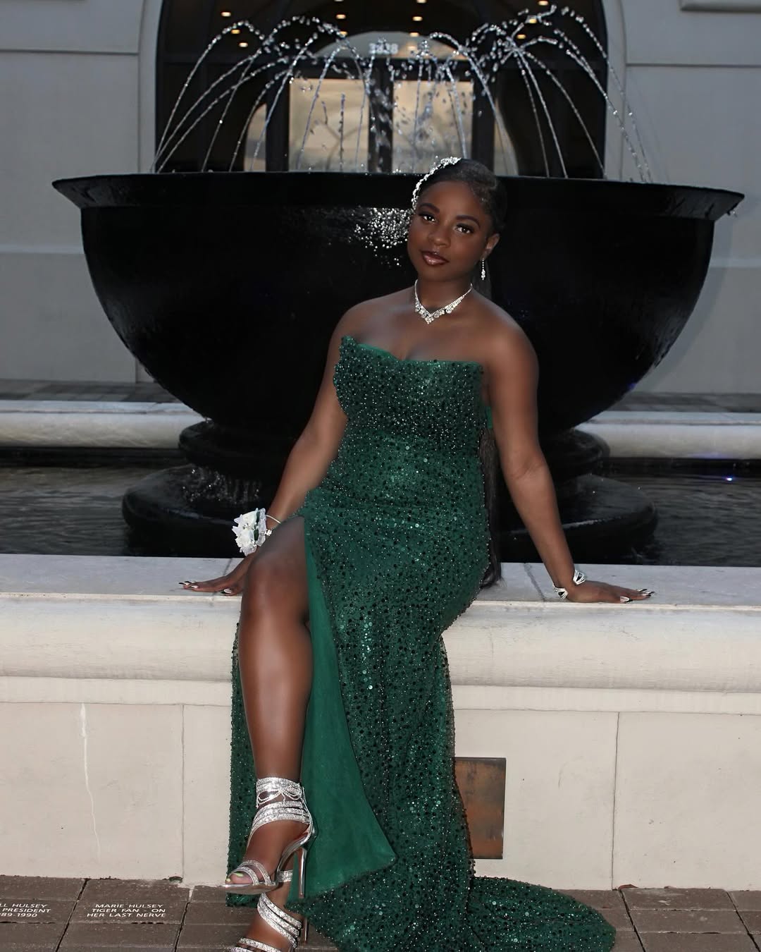 Long Strapless Green Glitter Sequin Prom Dress with Slit Mychicdress