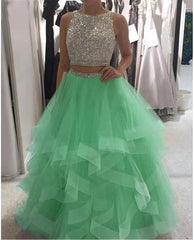 2 piece quinceanera dress Green ball gown with sparkling top