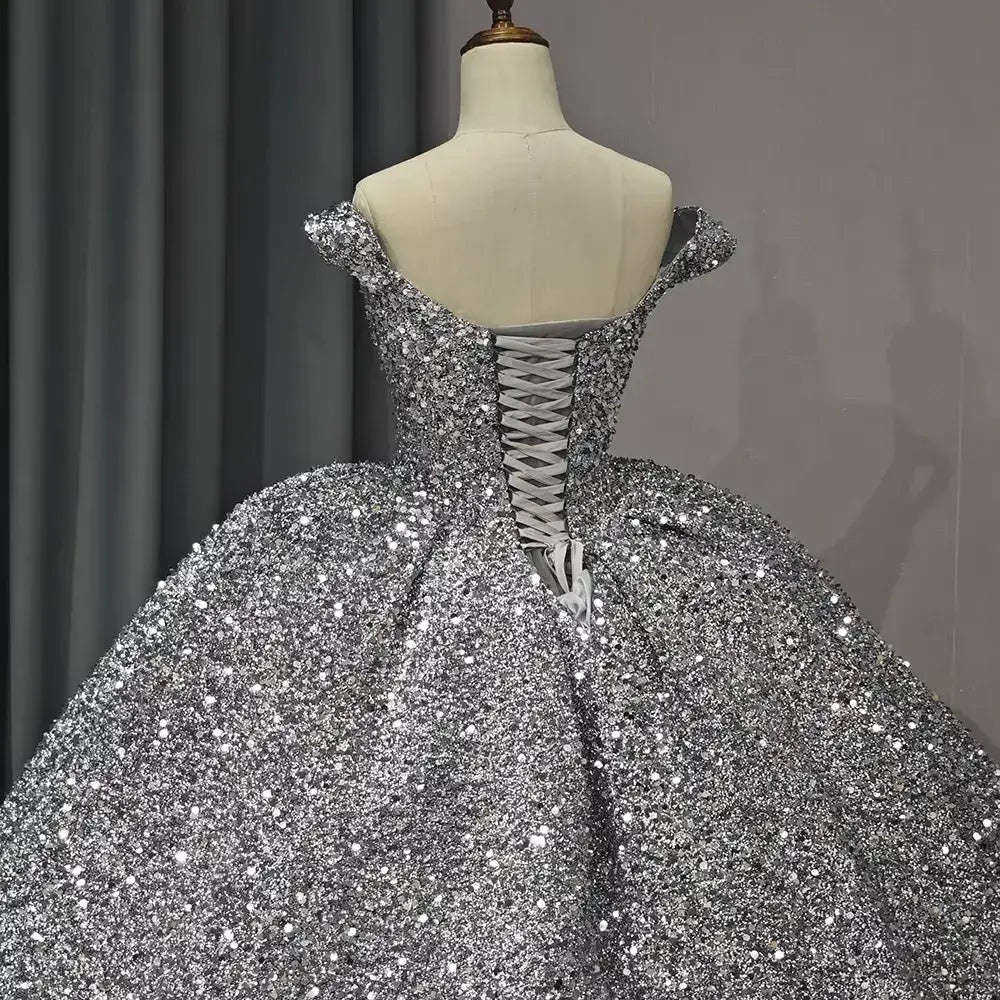 Discount Ball Gown Silver Quinceanera Dresses Sequin Off-Shoulder