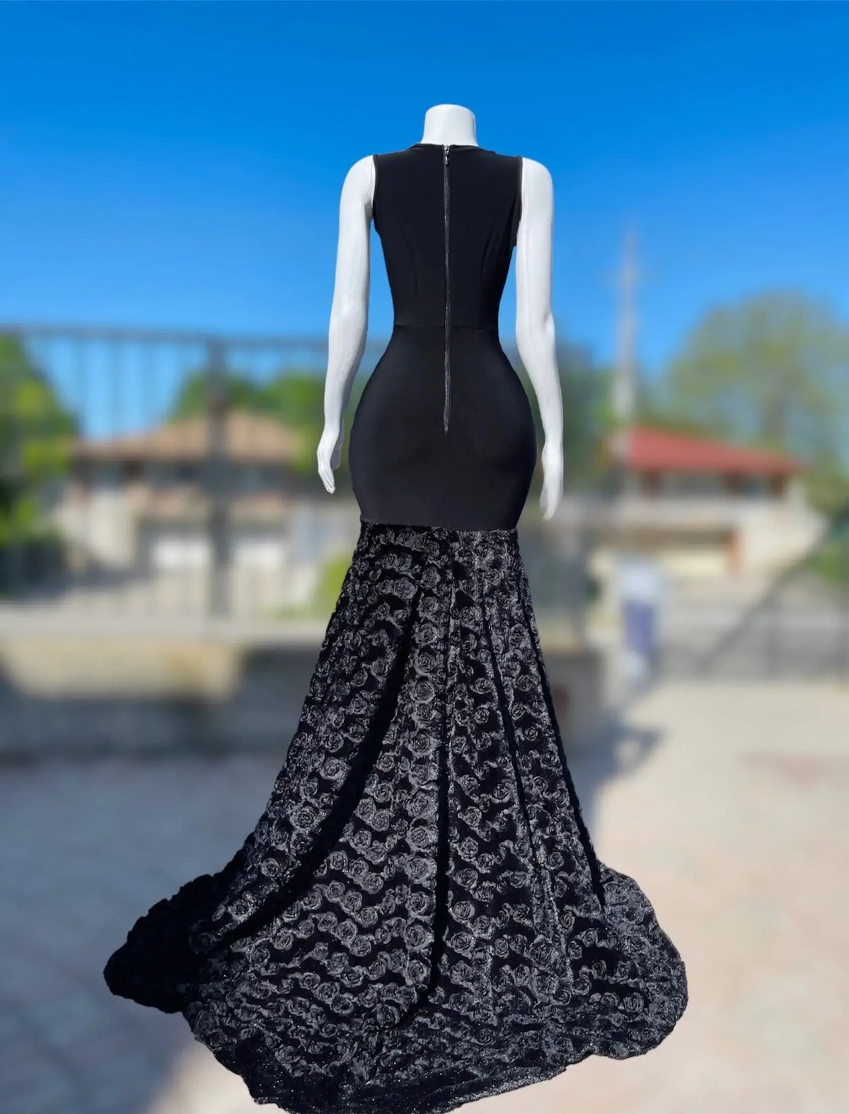 Luxury Black Mermaid Prom Dresses Sequin Beaded with Floral Skirt