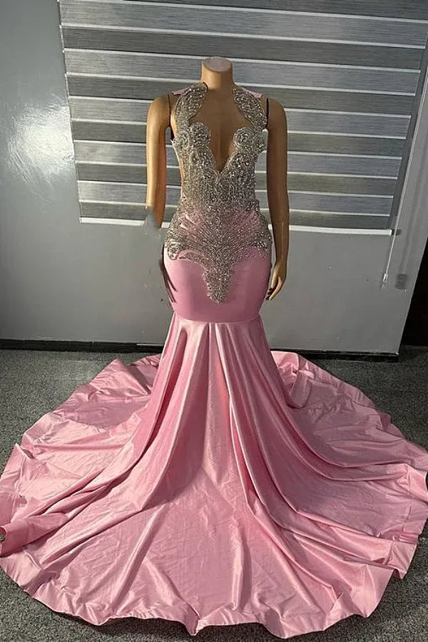 Pink evening gown with beaded