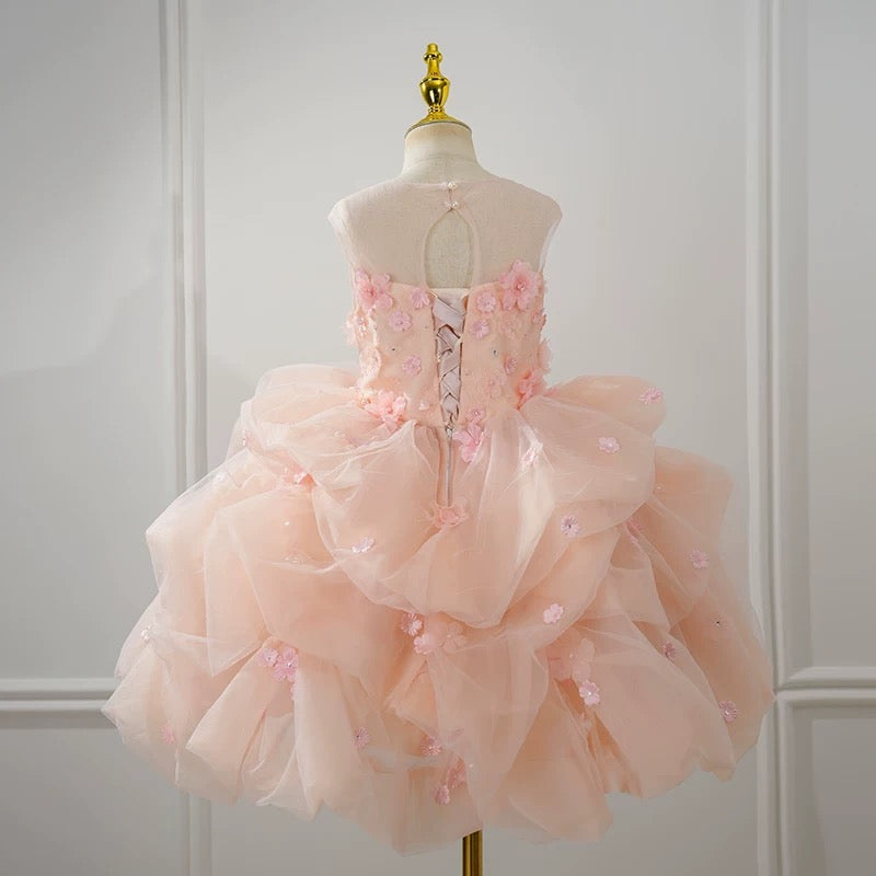 Luxury Pink Flower Girl Dress Tulle Short Pageant Dress for Little girls