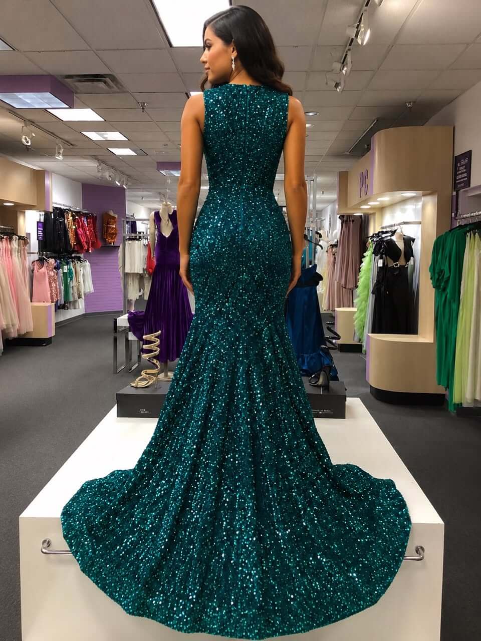 Luxury Sparkly Prom Dresses Royal Blue Sequin Mermaid for Black Girl