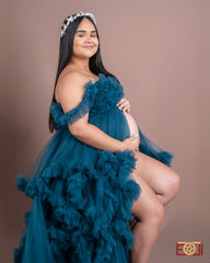 Ruffles Puffy Tulle Maternity Robe Tulle Pregnant Photo Shoot Robes