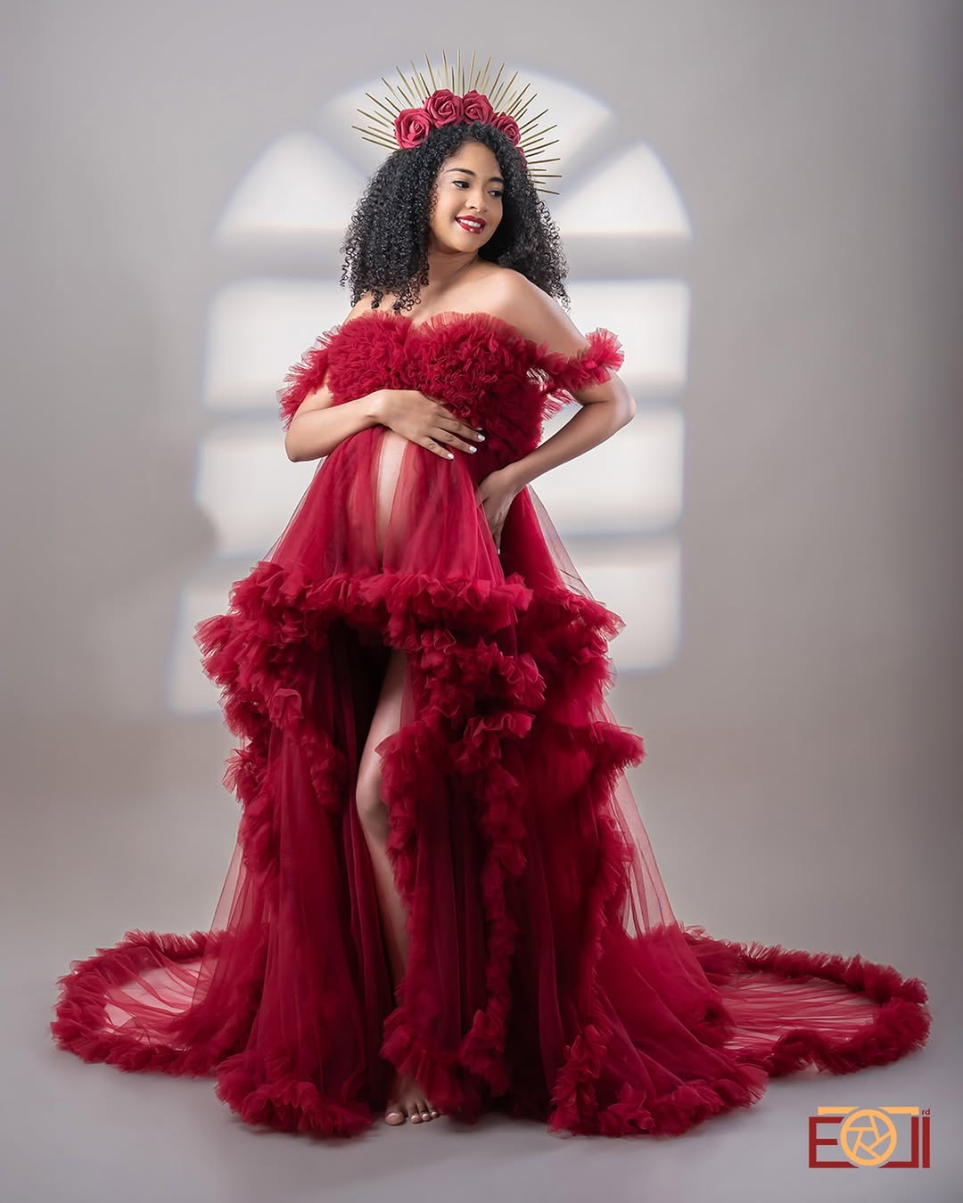 Ruffles Puffy Tulle Maternity Robe Tulle Pregnant Photo Shoot Robes