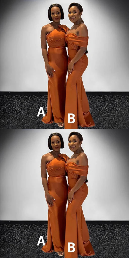 Maxi Satin Mismatched Bridesmaid Dress Burnt Orange Mermaid Sleeveless Mychicdress