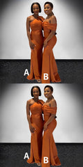 Maxi Satin Mismatched Bridesmaid Dress Burnt Orange Mermaid Sleeveless Mychicdress