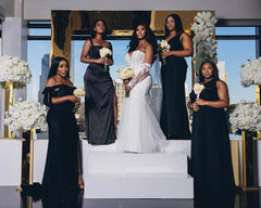 Maxi Satin Mismatched Bridesmaid Dresses Black Mermaid Mychicdress