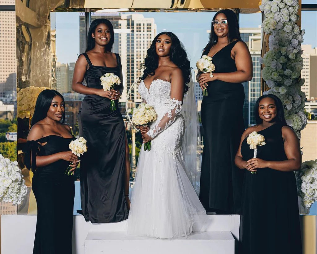Maxi Satin Mismatched Bridesmaid Dresses Black Mermaid Mychicdress