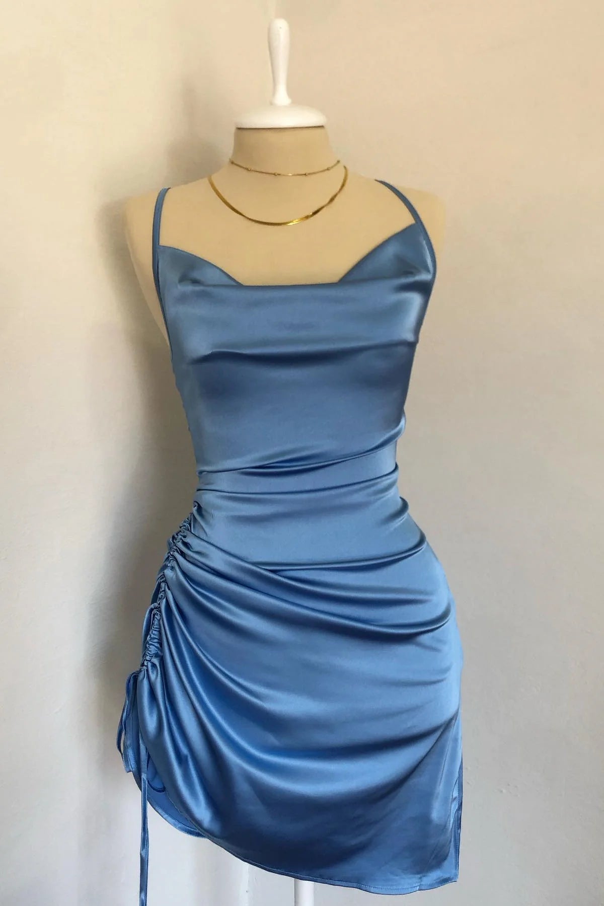 Mermaid Blue Tighted Homecoming Dress Spaghetti Strap Ruched Mychicdress