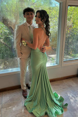 Mermaid Long Green Evening Dress Straps Satin Prom Dress UK Mychicdress