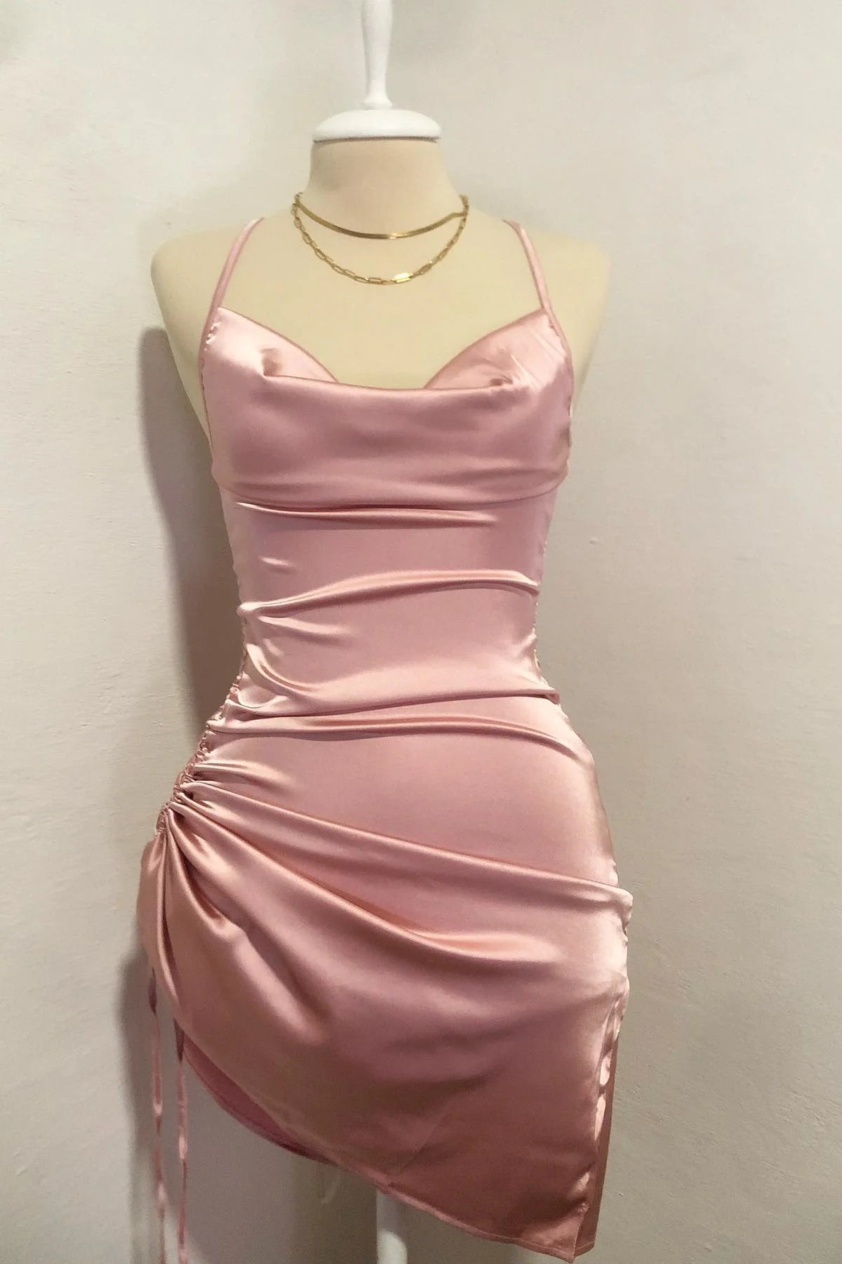 Mermaid Pink Tighted Homecoming Dress Spaghetti Strap Ruched Mychicdress