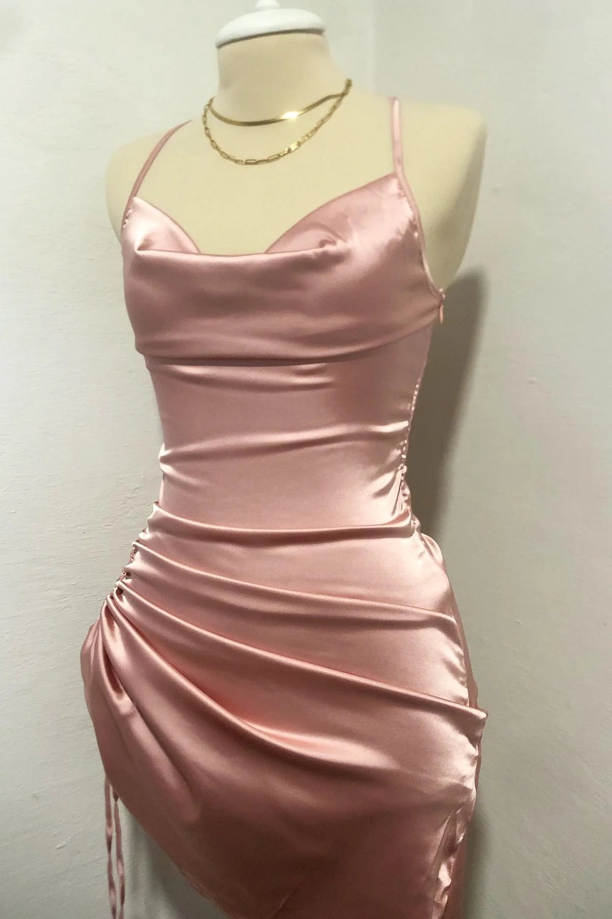 Mermaid Pink Tighted Homecoming Dress Spaghetti Strap Ruched Mychicdress