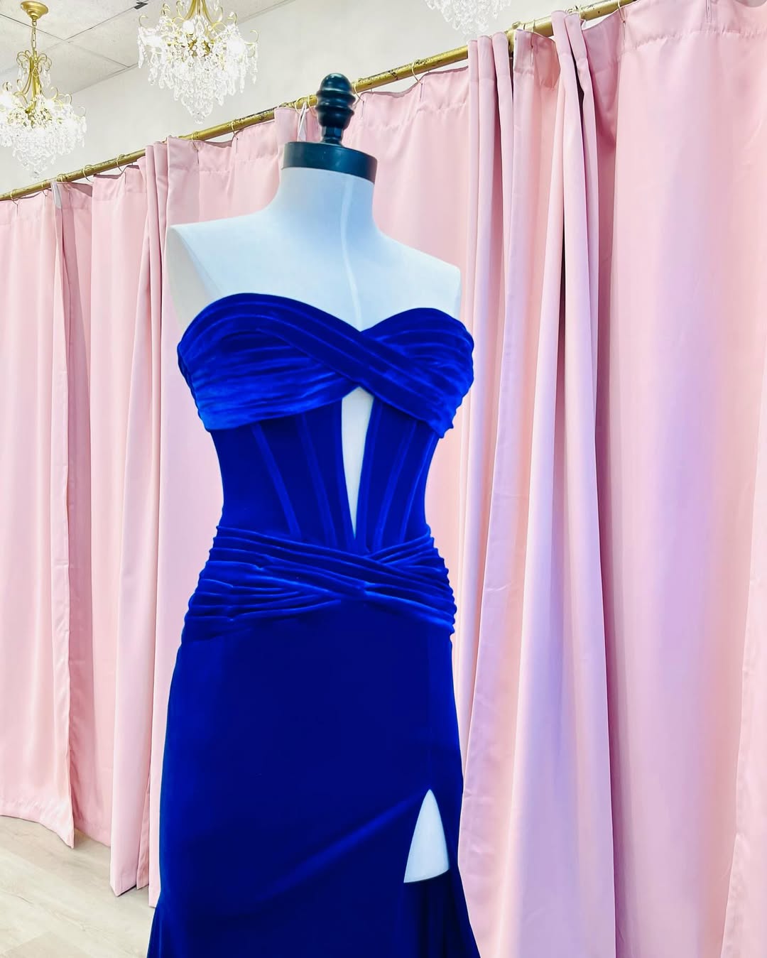 Mermaid Royal Blue Velvet Formal Dress for Winter Wedding Mychicdress