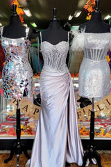 Mychicdress Mermaid boned Silver Prom Dresses Appliqued With Split