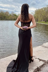 Mermaid Strapless Corset Prom Dress For Black Girls Bateau Sheer Empire
