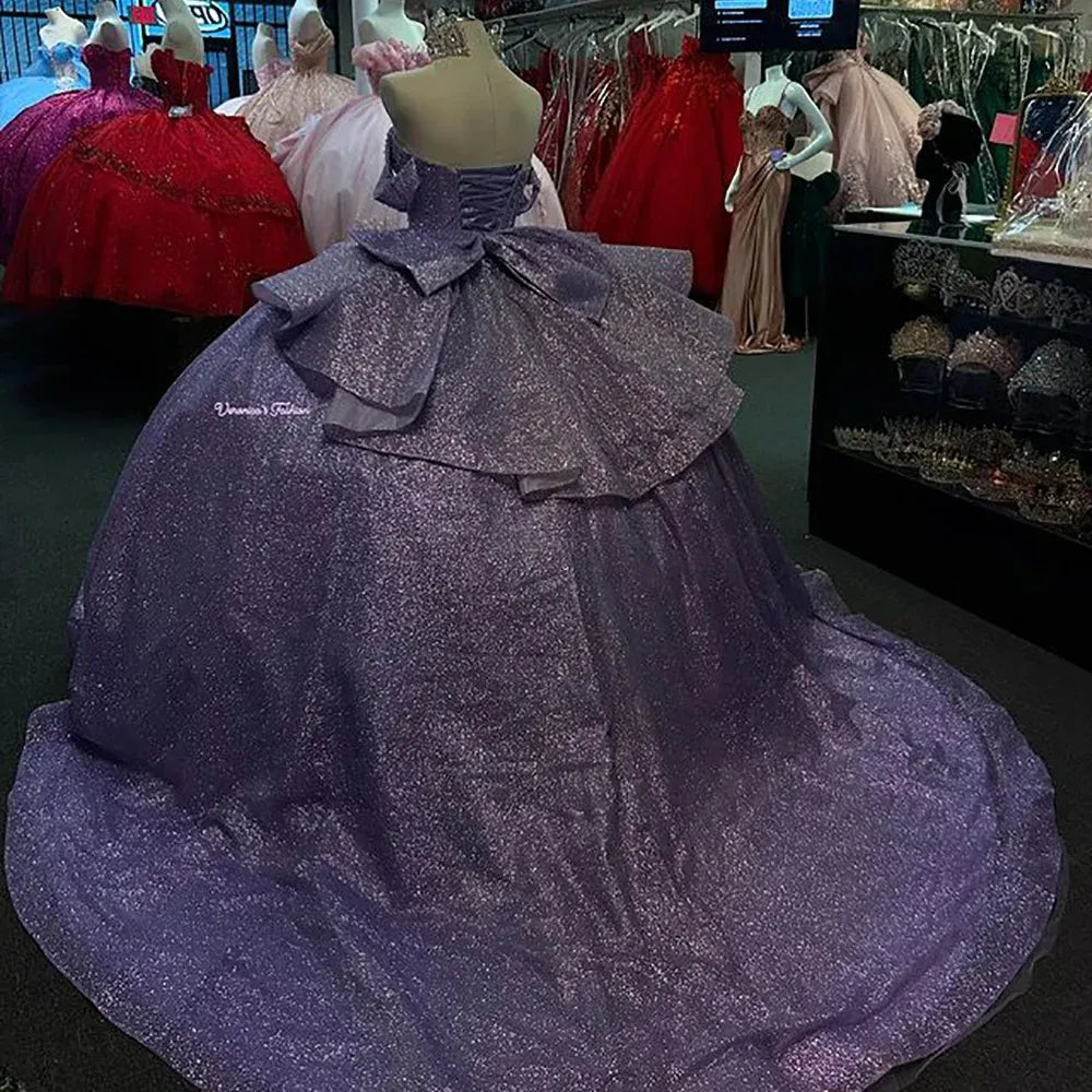 Mexican lavender Quinceanera Dress Princess Ball Gown Glitter 16 Dress Mychicdress
