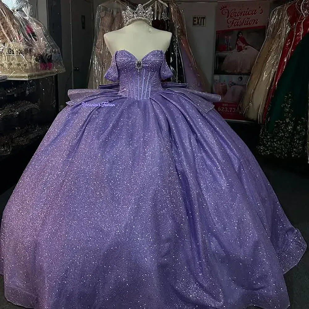 Mexican lavender Quinceanera Dress Princess Ball Gown Glitter 16 Dress Mychicdress