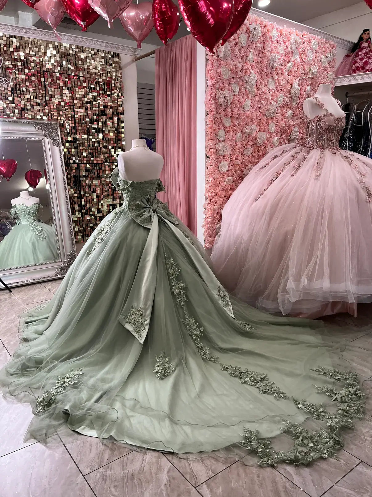 Mexican Sweet 16 Dresses Sage Green Puffy Quinceanera Dresses Ball Gown