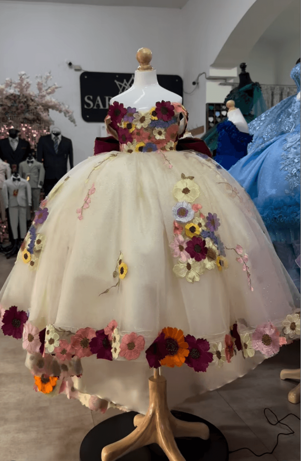 Mini Quince Dress 3D Floral Appliques CreamTulle Flower Girl Dresses